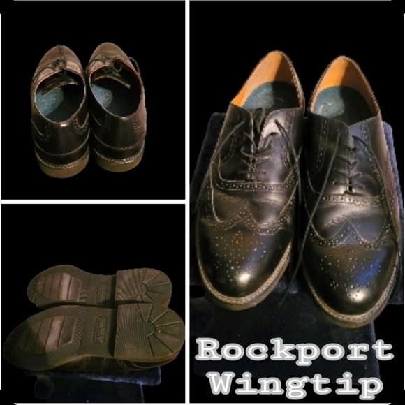 Rockport Dressport Leather Mens, Black Wingtip Shoes, Size 13M, EUC - Picture 2 of 8